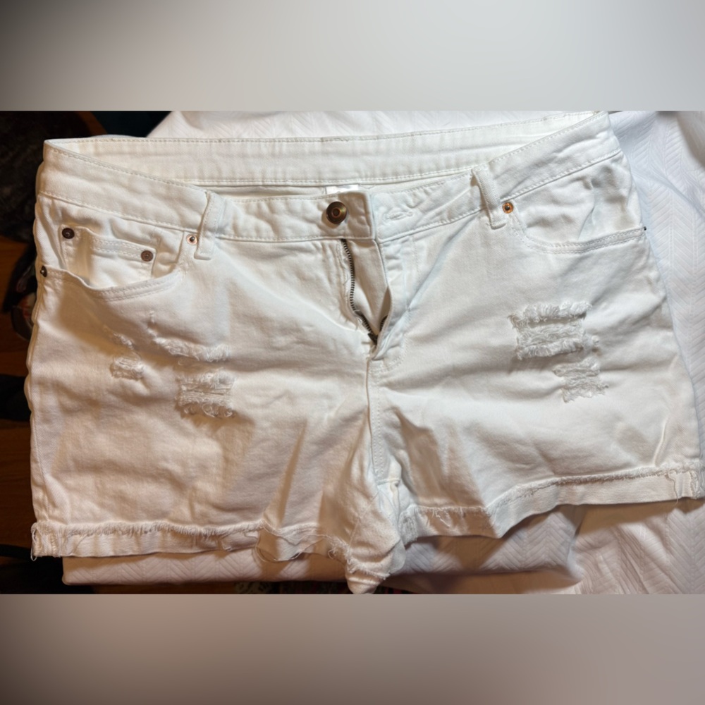 White Distressed Denim Shorts